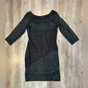 VTG 90’s Alberto Makali Green Black Colorblock Bodycon Grunge 3/4 Sleeve Dress L